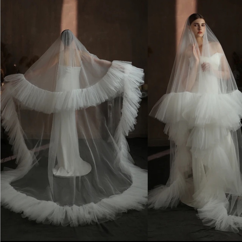 Two Layer Wedding Veil Ruffled Edge Tulle Bridal Veil